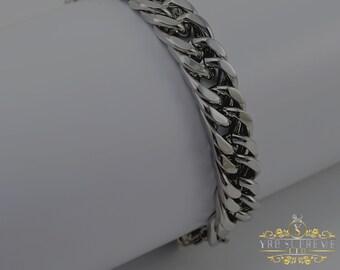 11mm Curb Bracelet Mens Silver Curb Chain Bracelet Mens Silver Bracelet Gift For Man