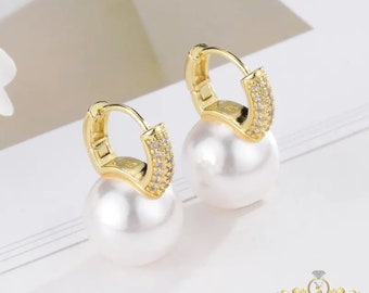 Pearl Hoop Earrings For Women, Gift For Her, Silver Pearl Earrings