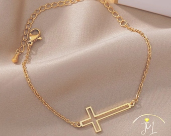 Women's 18K Gold Plated Cross Bracelet, Christian Jewelry Gift for Her