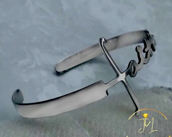 Silver Faith Cuff Bracelet For Women, Adjustable Silver Bangle, Religious Gifts, Waterproof Jewellery