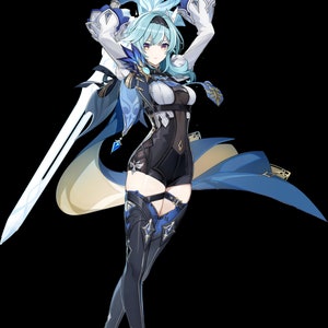 Genshin Alle Cryo-personages Aloy, Chongyun, Diona, Eula, Ganyu, Kaeya, Kamisato Ayaka, Layla, Mika Qiqi, Rosaria, Shenhe Anime SVG PNG-bestanden