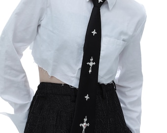 Punk Cross Tie • Cool Metal Cross Tie • Punk Bolo Tie • Cross Necktie Accessories • Gift for Punk Her