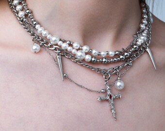 Gothic Cross & Spikes Necklace