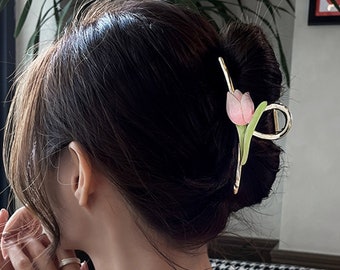 Beautiful Tulip Gold Hair Claw • Flower Hair Claw Clip • Large Metal Hair Clip for Thick and Thin Hair • Unique Bun holder •Hair Accessories