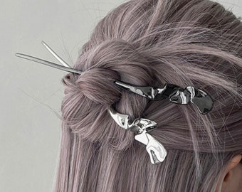 Modern Minimal Hair Stick for Daily Use • Metal Hair Sticks • Hair Accessories for Long Hair • Gold Bun Holder • Silver Hair Pin