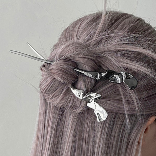 Modern Minimal Hair Stick for Daily Use • Metal Hair Sticks • Hair Accessories for Long Hair • Gold Bun Holder • Silver Hair Pin