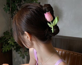 Beautiful Tulip Hair Claw •Flower Hair Claw Clip •Large Metal Hair Clip for Thick and Thin Hair •Unique Bun holder •Summer Hair Accessories