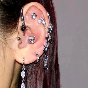 Silver Star Full Ear Cuff Earrings • Full Ear Earrings • Around Ear No Piercing • Ear Wrap • Sliver Ear Clip • Party Jewelry Gift for Egirl
