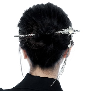 White Agate Hair Stick for Daily Use • Shiny Crystal Metal Hair Sticks • Hair Accessories for Long Hair • Silver Bun Holder • Metal Hair Pin