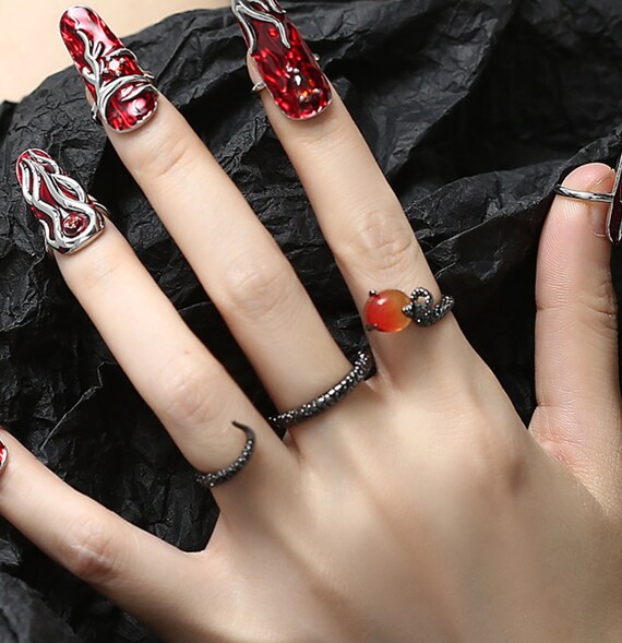 Punk Style Stackable Snake Finger Ring Set Exaggerated - Temu