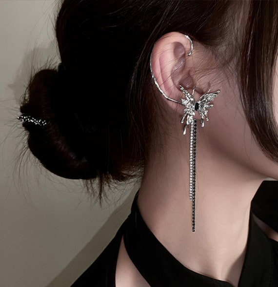Unique Butterfly Tassel Ear Cuff Earrings Butterfly Ear Wrap ...