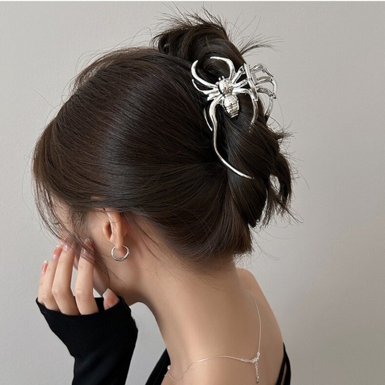 Unique Spider Metal Hair Clip High Quality Metal Hair Claw Silver Cool Hair Claw Clip Grunge Hair Claw Party Event Hair Clip image 1