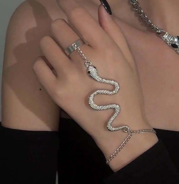 Buy Snake Hand Chain Bracelet Unique Snake Connected Chain Ring Gothic  Snake Adjustable Rings With Bracelet Punk Chain Ring Bracelet Online in  India - Etsy