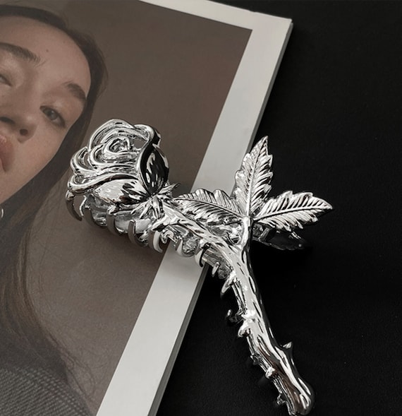 Silver rose 2024 hair clip