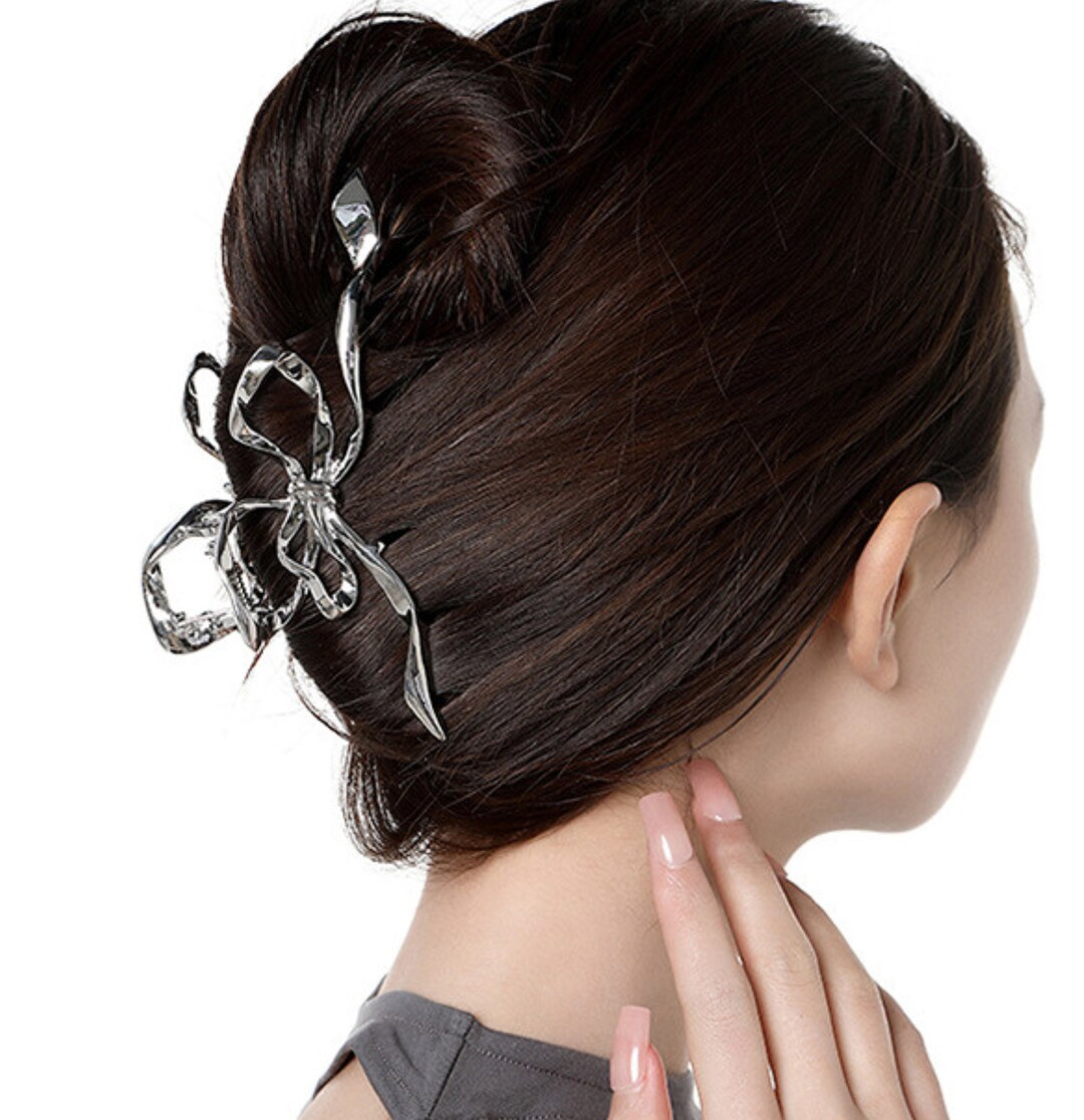Bow Tie Metal Hair Claw Silver Hair Claw Clip for Thin and Thick Hair