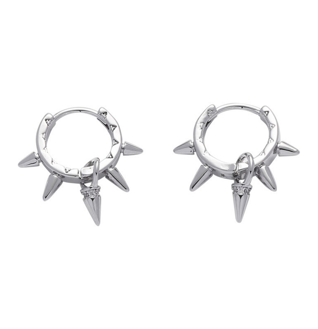 Silver Spike Rivet Hoop Earring Gothic Spike Huggie Earrings Etsy