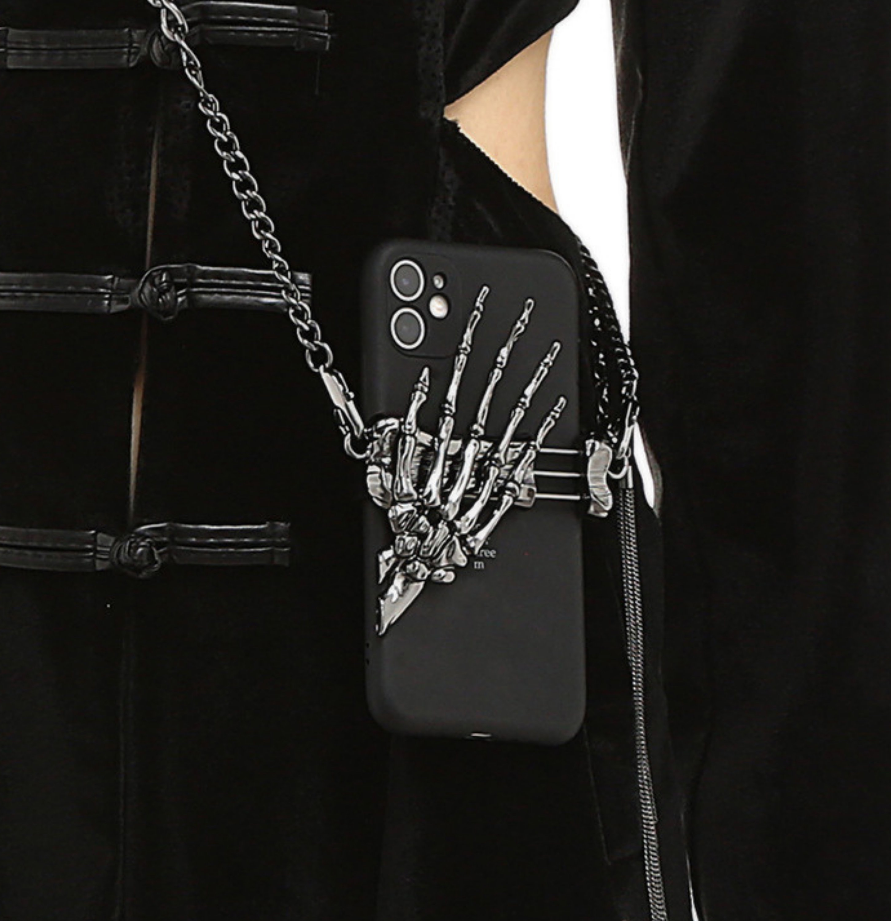 Goth Skeleton Hand Crossbody Phone Holder With Chain Metal image