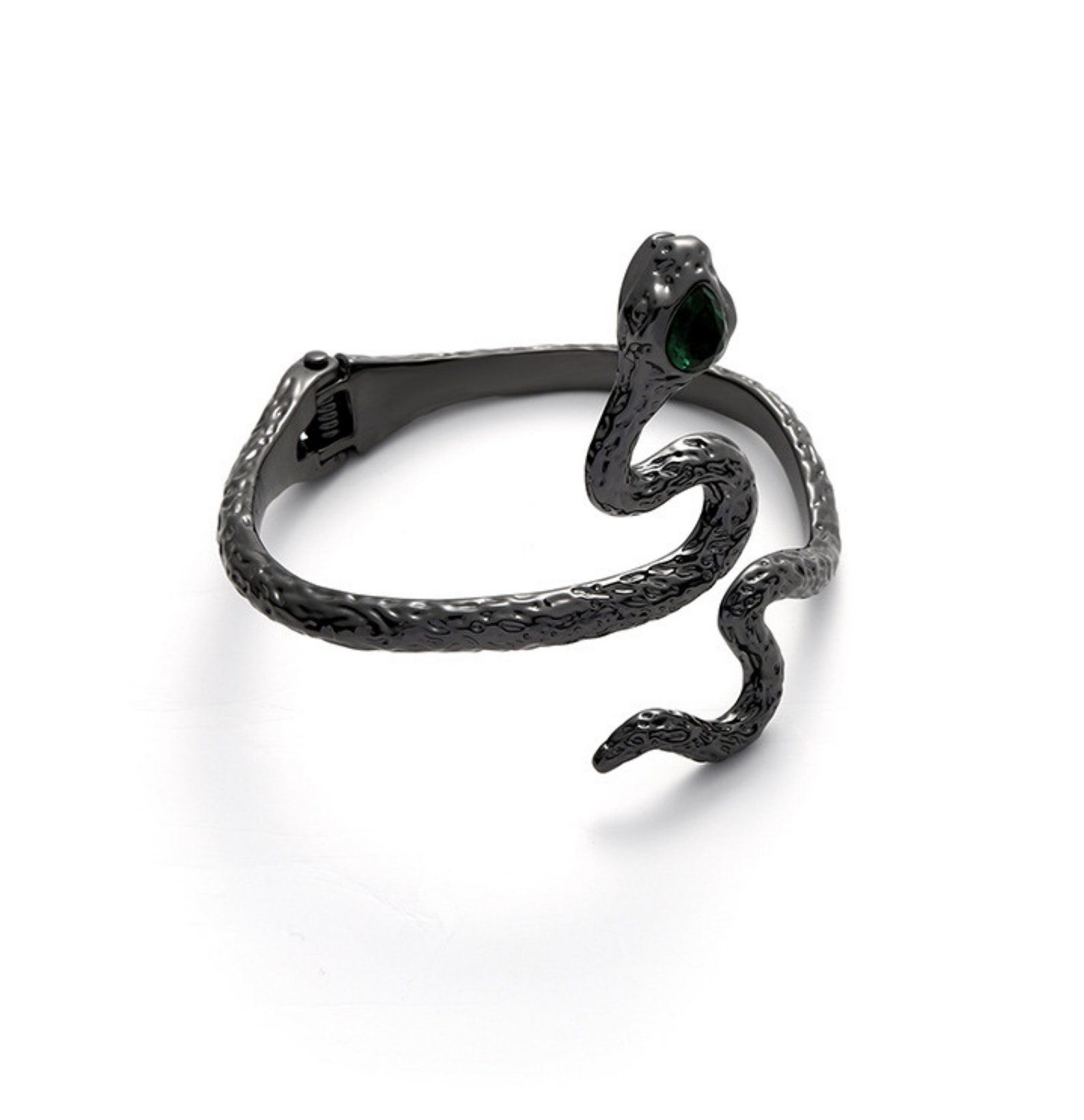 Snake Bracelet With Emerald Eyes Silver or Black Serpent Etsy