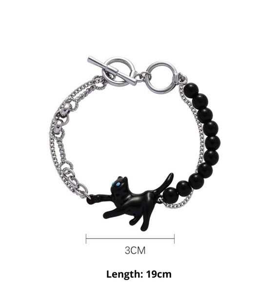 Bracciale Gatto Nero Bracciali Gatto Fantastico Bracciale Mezza Catena  Mezza Perlina Gioielli Gatto Gioielli Animali Idee Regalo Amanti Gatto Nero  -  Italia