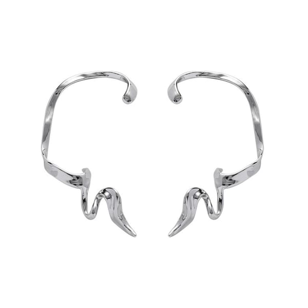 Futuristic Silver Ear Wrap • Liquid Metal Ear Cuff • Minimal Ear Climber • Full Ear Earrings • Futuristic Jewelry • Metal Ear Crawler