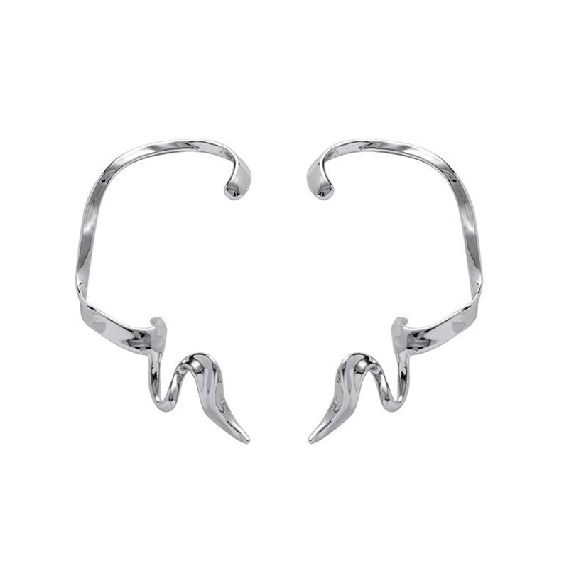 Minimal Silver Ear Wrap Liquid Metal Ear Cuff Futuristic Etsy