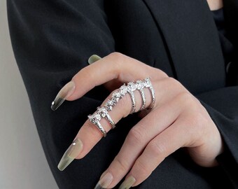 Mode Verstellbarer Klauen Rüstung Fingerring • Flexible Rüstung Gothic Gelenk Ring • Statement Ring • Unisex Knöchel Rüstung Ring • Voll Finger Ring