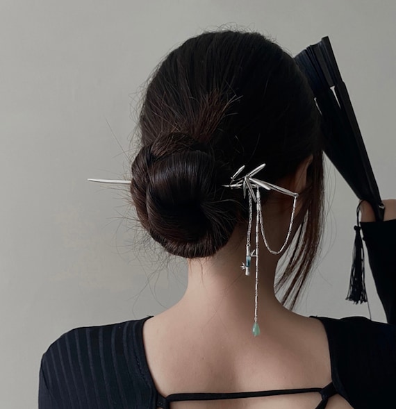 Bamboo Tassel Metal Hair Stick Modern Hair Pin for Thick - Etsy