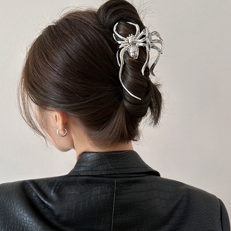 Unique Spider Metal Hair Clip High Quality Metal Hair Claw Silver Cool Hair Claw Clip Grunge Hair Claw Party Event Hair Clip image 5