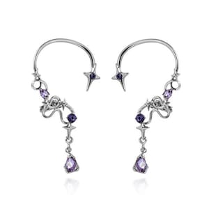 Purple Star Full Ear Cuff Earrings • Full Ear Earrings • Around Ear No Piercing • Ear Wrap • Sliver Ear Clip • Party Jewelry Gift for Egirl