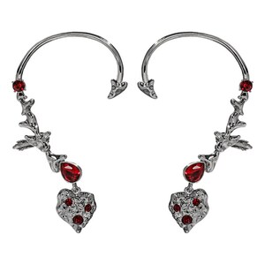 Red Heart Arrow Ear Wrap • Full Ear Cuff Earring • Ear Ear Climber • Silver Ear Wrap for Party • Full Ear Earrings • Ear Cuff No Piercing