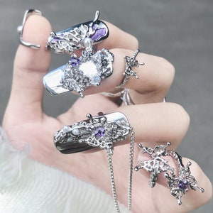 Purple Butterfly Adjustable Fingernail Rings • Fingertip Ring • Fingernail Protective Cover • Fairy Cuticle Rings • Nail Art Decoration