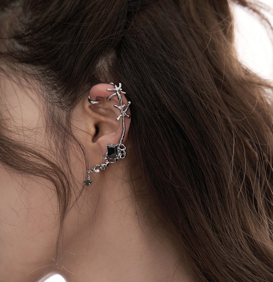 Buy Black Ear Cuff No Piercing Liquid Metal Ear Wrap Abstract Ear