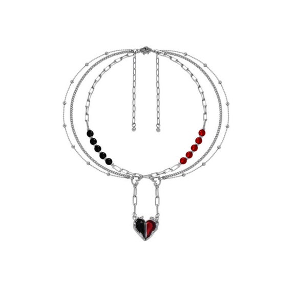 Magnetic Couples Heart Necklaces - Couple Jewelry | Infinity Charm Black & Ruby Red Heart | Silver & Leather Necklaces