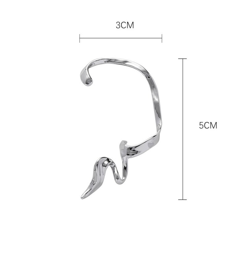 Minimal Silver Ear Wrap Liquid Metal Ear Cuff Futuristic Etsy