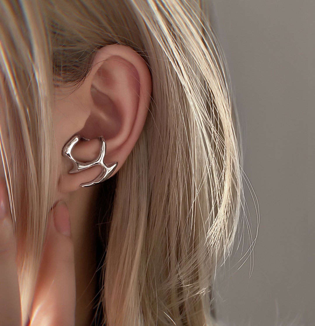 Futuristic Silver Ear Cuff Liquid Metal Ear Cuff Minimal Etsy