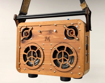 Handmade Wooden Boombox: made of Mahogany, Walnut, Cedar. Model MOJOFESTO A3-Timbre by MAKEBOOMBOXES