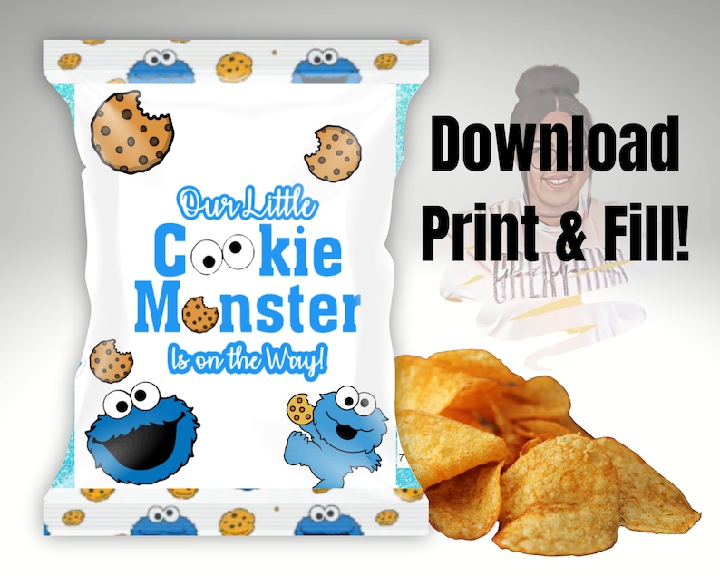 Cookie Monster Baby Shower Chip Bag digital Download Etsy