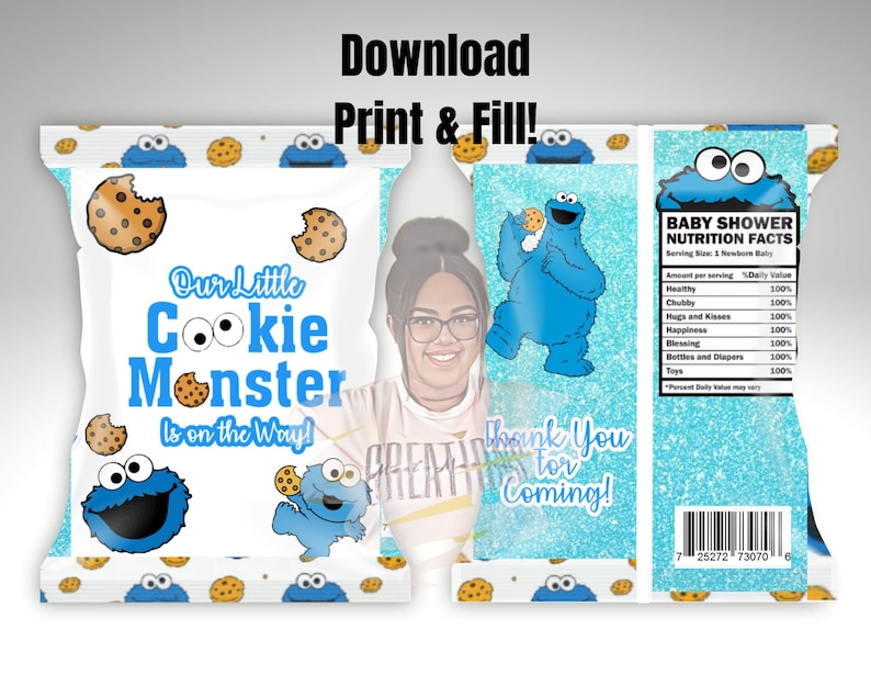 Cookie Monster Baby Shower Chip Bag digital Download Etsy