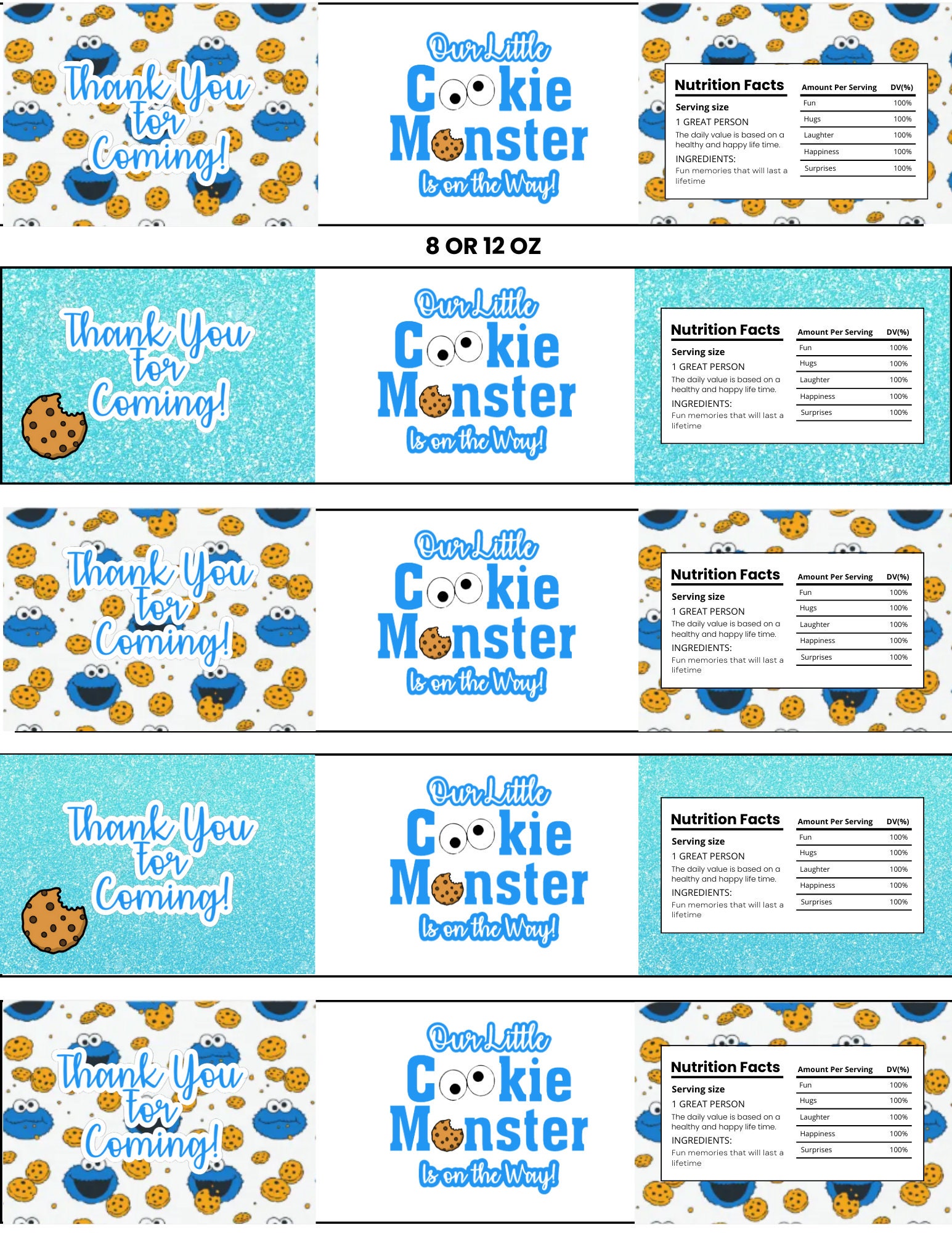 Cookie Monster Baby Shower Digital Download Party Favor Templates - Etsy