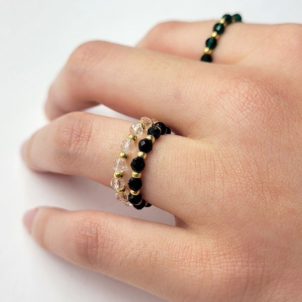 Faceted Spinel  Stretch Ring, Dainty bead Ring, Stackable Ring,
