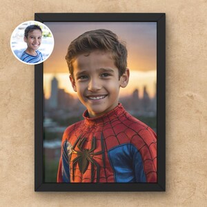 Benutzerdefiniertes Superhelden Geschenk für Sohn, individuelles Portrait vom Foto, persönliches Geschenk Spider Man Portrait, Kinder Superhelden Portrait, Sohn Weihnachtsgeschenk