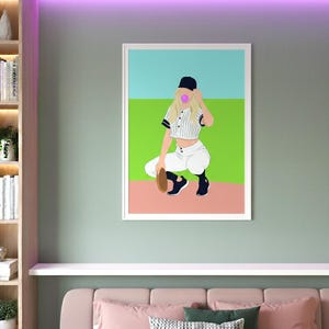 Retro Baseball Girl Poster l Minimalist Sports Wall Art  l Digital Download
