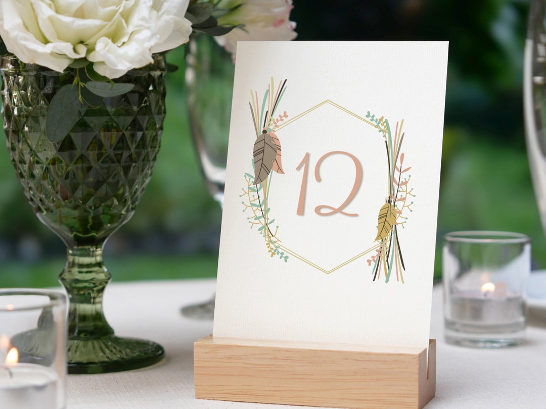 Números de mesa imprimibles de plumas boho, boda hippie imprimible ...