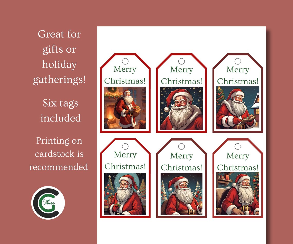 Printable Santa Claus Christmas Gift Tags (PDF Download) Etsy — free download