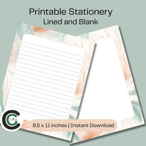 Papel de acuarela verde y melocotón imprimible, páginas rayadas y en blanco para escribir cartas y manualidades, descarga digital