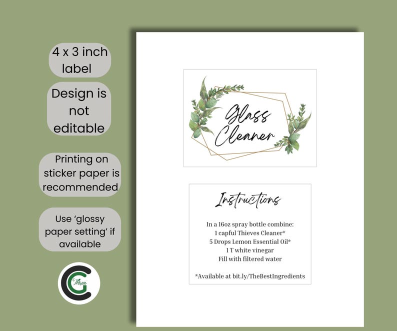 Printable Glass Cleaner Label: Modern Minimalist Design (PDF Download ...