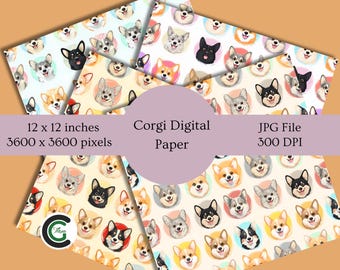 Printable Corgi Digital Paper Cute Dog Patterns for Scrapbooking Crafts Instant Download Pet Lover Designs