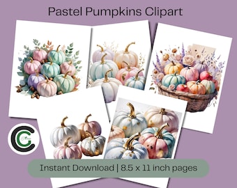 Set di clipart di zucche acquerello pastello: autunno e Halloween PNG (download digitale)
