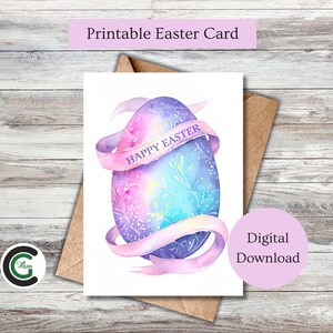 Carte de Pâques imprimable Oeuf de Pâques aquarelle Carte de Joyeuses Pâques Carte de voeux numérique à téléchargement immédiat