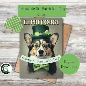 St. Patrick's Day Corgis Karte Niedliche Corgis Karte Lustige Grußkarte zum St. Patrick's Day